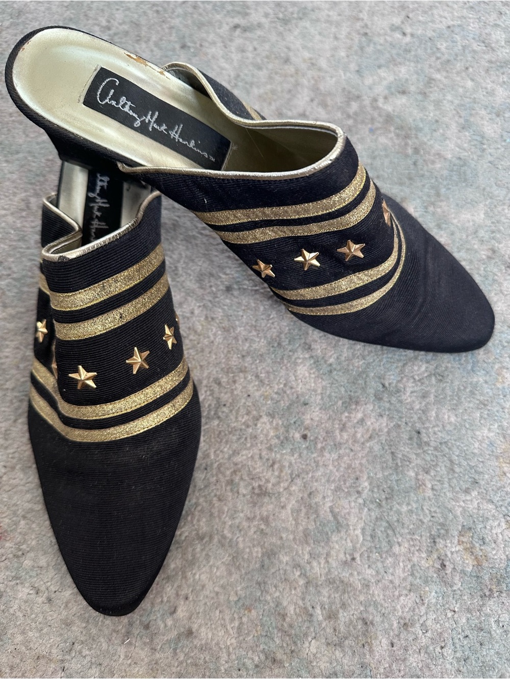 Vintage Black and Gold Star-Embellished Mule